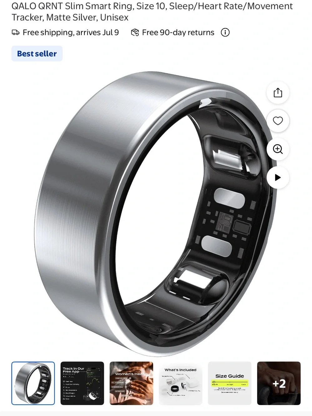 QALO QRNT Slim Smart Ring - Silver size 10